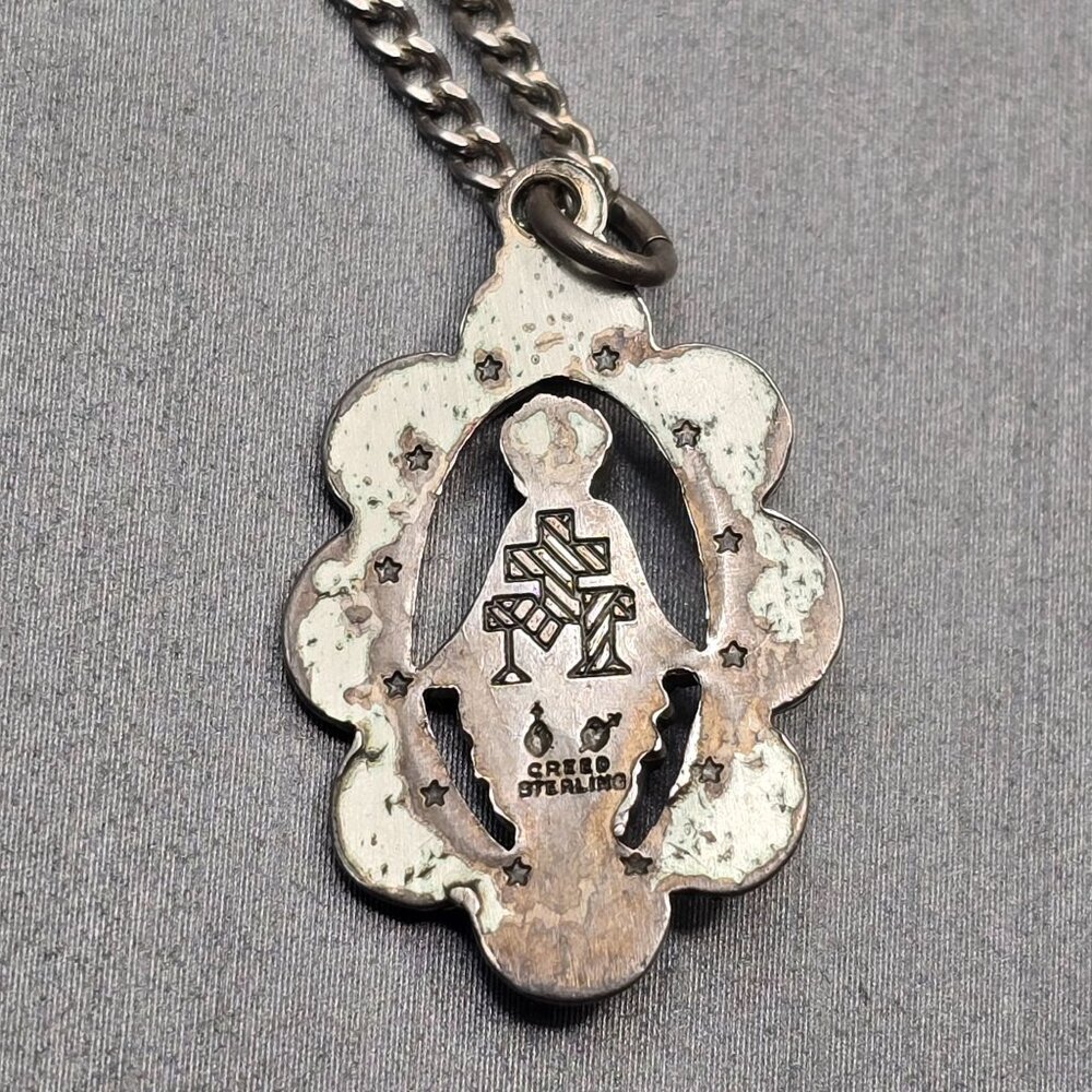 VTG Creed Sterling Silver Miraculous Medal Pendant Necklace 18" Catholic Religio - Picture 6 of 13